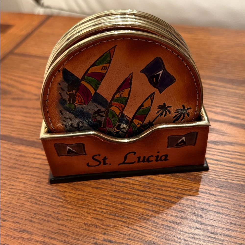 St. Lucia Themed Leather Coasters